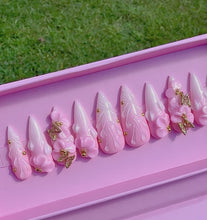 Load and play video in Gallery viewer, Handmade Long Light Pink Stiletto 3D Flower Nails
