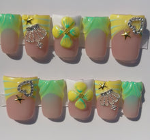 Load and play video in Gallery viewer, Handmade Yellow &amp; Green Duck Nails
