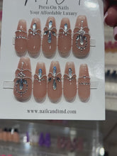 Load and play video in Gallery viewer, Handmade Long Coffin Sheer Nude Crystal Gel Nails
