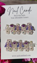 Load and play video in Gallery viewer, Handmade | Long Frost White Purple Butterfly Nails
