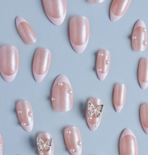 Load image into Gallery viewer, Morgan | Medium Almond Shimmer French Pearl Nails
