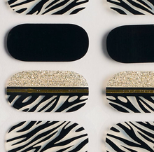Load image into Gallery viewer, Stripes and Gold Gel Nails
