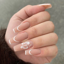 Load image into Gallery viewer, French Me | Nude White Flower French Striped Nails
