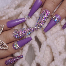 Load image into Gallery viewer, Long Tapered Coffin Thick Purple Bling Press On Nails
