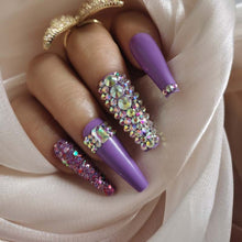Load image into Gallery viewer, Long Tapered Coffin ABS Acrylic Purple Bling Press On Nails
