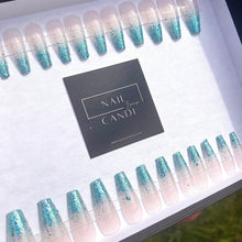 Load image into Gallery viewer, Aqua Glitter | Long Glitter French Nails
