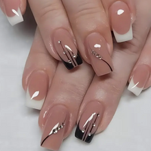Load image into Gallery viewer, Black Label | Fancy Black White French Nails
