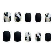 Load image into Gallery viewer, Black &amp; Gold Accent Nail | Black Square Nail | Nail Candi Boutique
