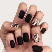 Load image into Gallery viewer, Black Mamba | Short Square Black Gold Press On Nails
