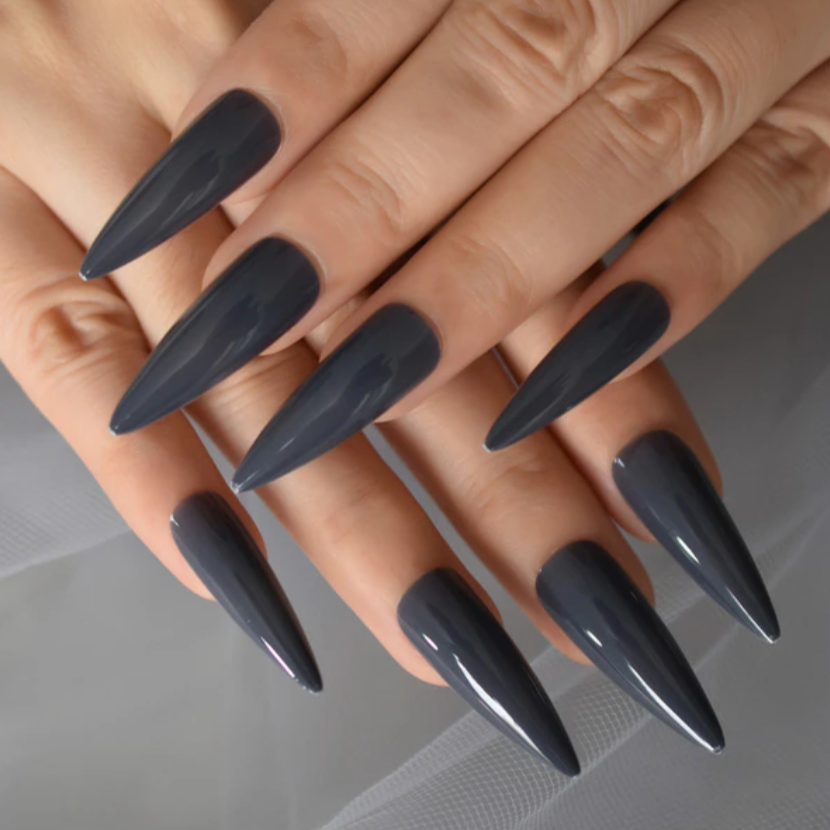 Bluish Grey Stiletto | Blue Grey Stiletto Nails