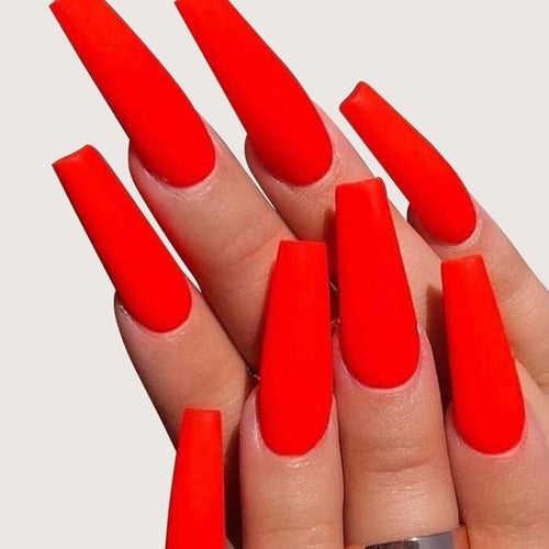 bright red long coffin press on nails