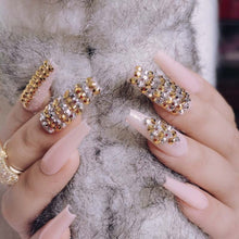 Load image into Gallery viewer, Casino | Long Sheer Pink Nails Gold &amp; Silver Bling
