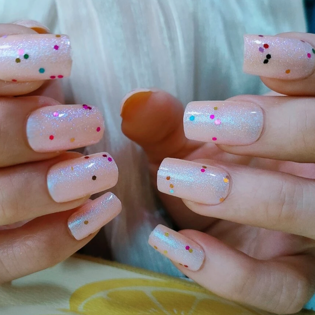 Confetti | Baby Pink Colorful Glitter Nails