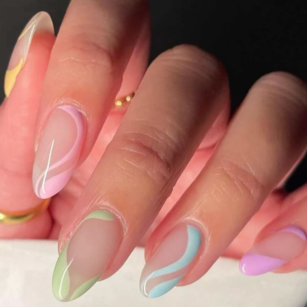 Cora | Pastel Swirl Almond Nails