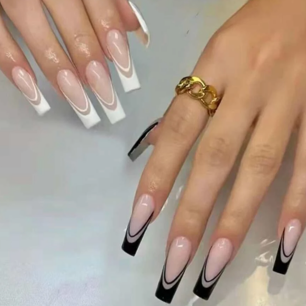 Double Crossed | Black White Double French Nails