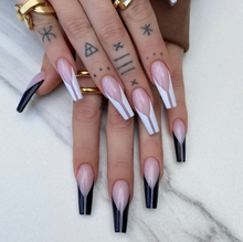 Load image into Gallery viewer, Eliana | Long Black White Abstract French Nails
