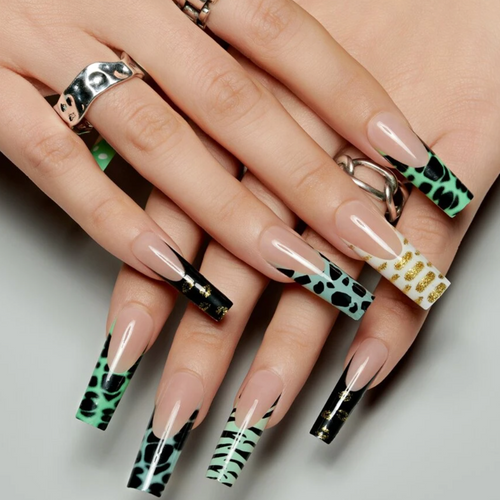 extra long square animal print nails