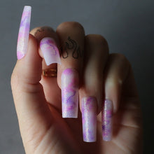 Load image into Gallery viewer, Pink Purple Glitter Sparkle Water Marble Nails Extra Long Square Nails Near Me
