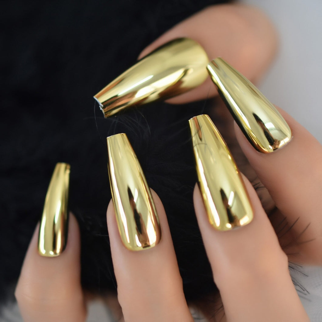Gold Chrome Nails | Gold Chrome Shiny Nails | Nail Candi Boutique