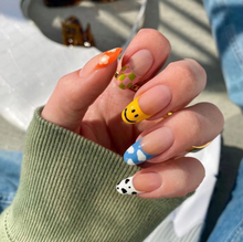 Load image into Gallery viewer, Smiley face press on nails in french style with other designs
