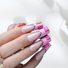 Load image into Gallery viewer, Rugged Anne | French Tip Pink Square Patch Nails
