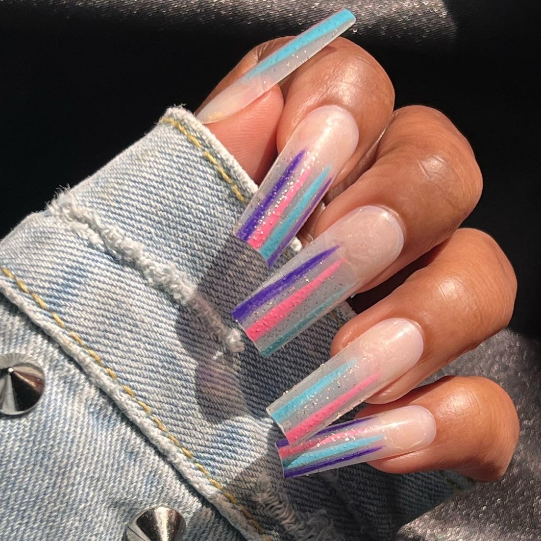 Kaleidoscope | Pink Purple Teal French Nails