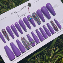 Load image into Gallery viewer, Long Tapered Coffin ABS Acrylic Purple Bling Press On Nails
