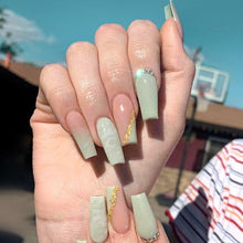 Load image into Gallery viewer, Maraviosa | Long Sage Green Marble &amp; Gold Foil Nails
