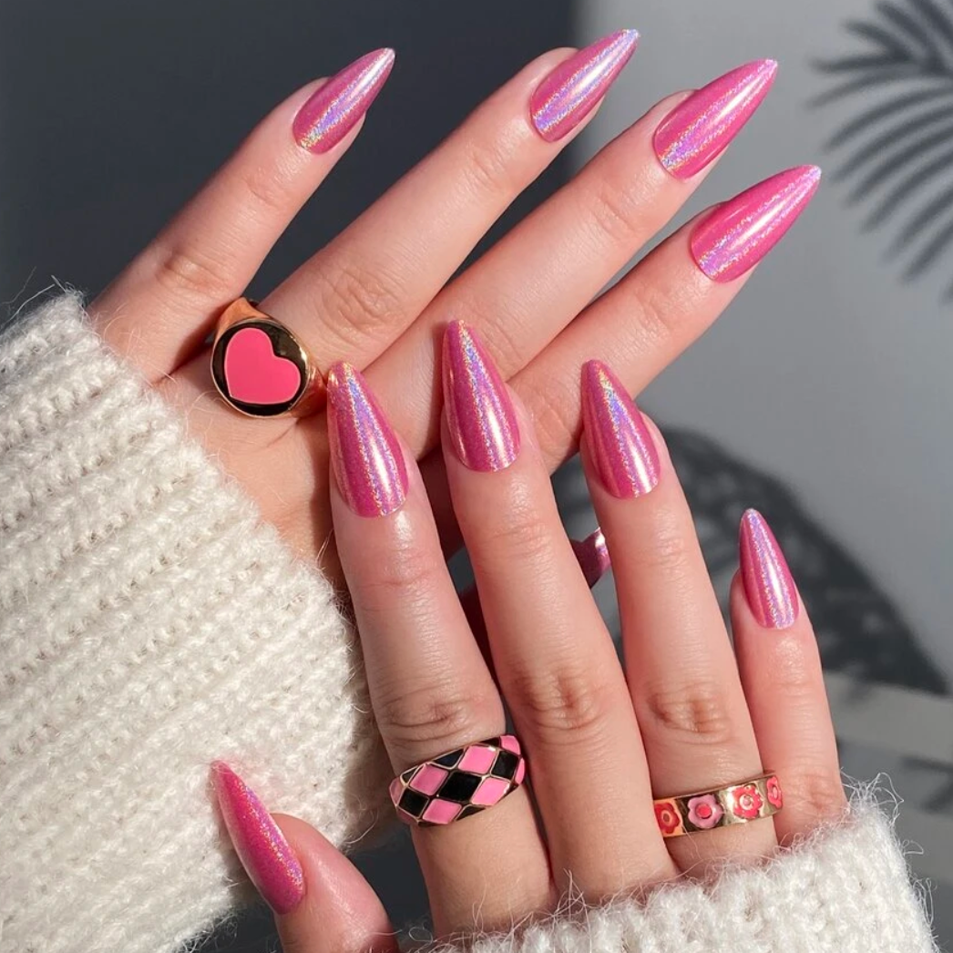 Mariah | Medium Almond Pink Shimmer Nails