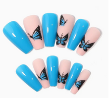 Load image into Gallery viewer, Mariposa | Teal Nude Butterfly Nails
