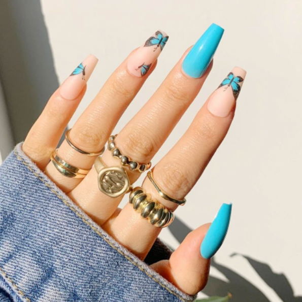 Mariposa | Teal Nude Butterfly Nails