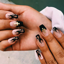 Load image into Gallery viewer, Burn Baby | Frosted Black Flame Cross Accent Nails
