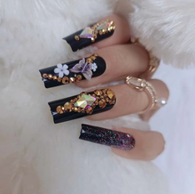 Load image into Gallery viewer, Mercedes | Extra Long Square Black Decorative Nails
