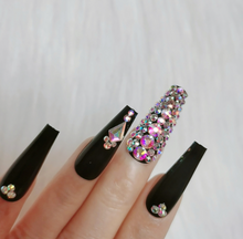 Load image into Gallery viewer, Midnight Express | Long Black Rhinestone Nails
