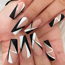 Load image into Gallery viewer, opaque black white nude line design fake nails
