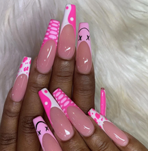 Load image into Gallery viewer, Long Coffin Pink Yin Yang Smiley Press On Nails
