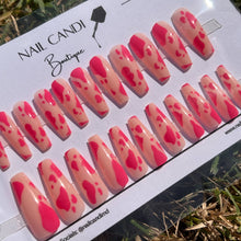 Load image into Gallery viewer, Nude &amp; hot pink long coffin cow print press on nails
