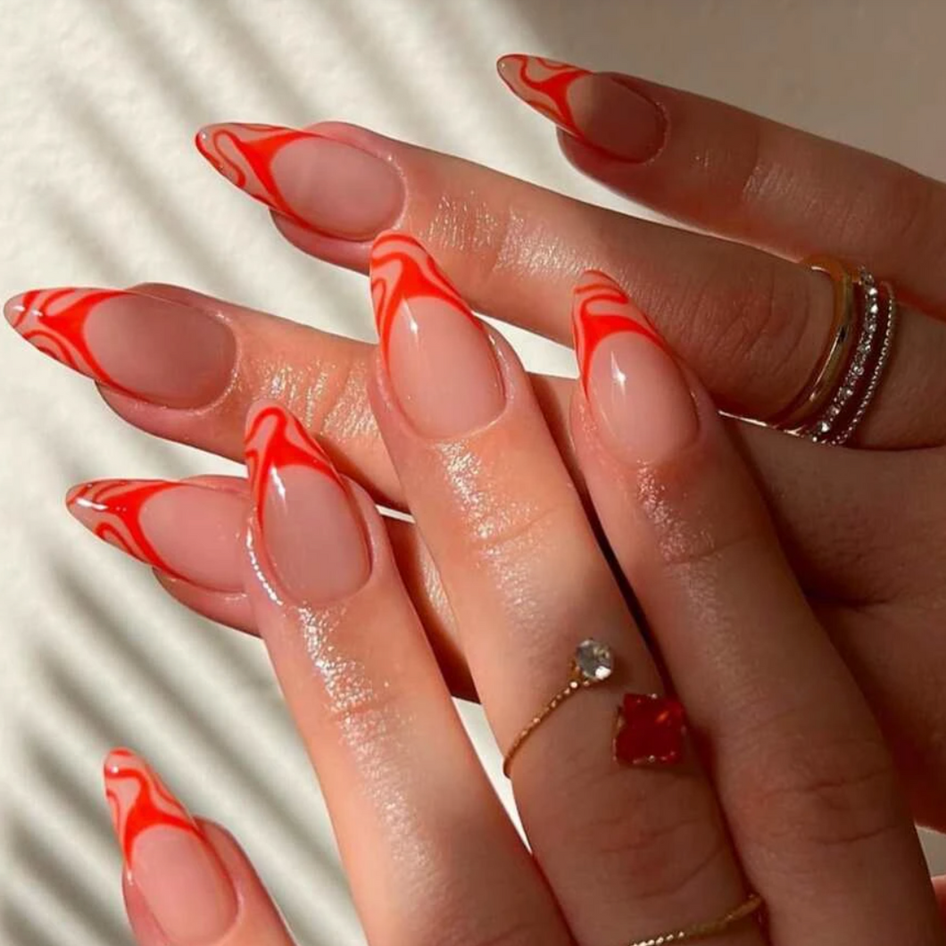 Piper | Orange French Swirl Nails