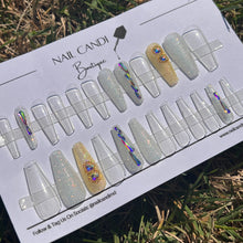 Load image into Gallery viewer, Jelly nails with gold and silver glitter long coffin shape press on nails
