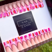 Load image into Gallery viewer, extra long square patchwork french nails with pink tips
