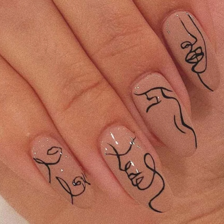 Abstracts Attract | Nude Black Line Art Nails