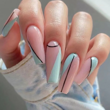 Load image into Gallery viewer, Pink Blue Black Abstract Line Press On Nails 
