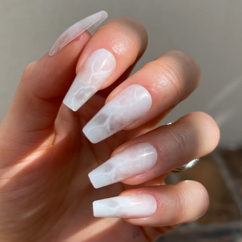 Sheer white marble press-on nails