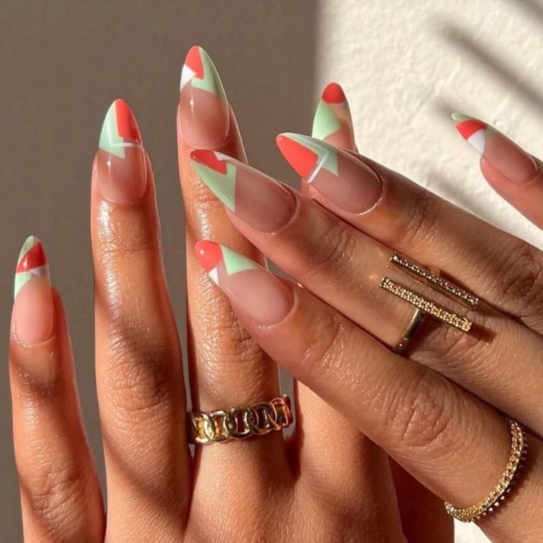 Snazzy | Orange Green Abstract Nails