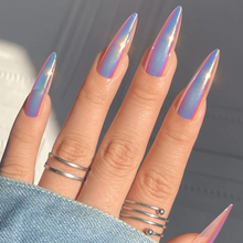 Load image into Gallery viewer, pink stiletto holographic nails, pink stiletto fake nails, pink stiletto fake nails
