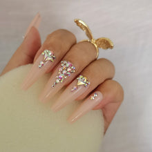 Load image into Gallery viewer, Sweetie | Long Coffin Light Pink Crystal Nails
