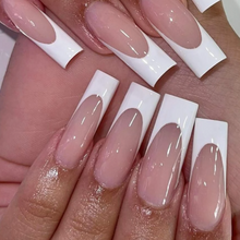 Load image into Gallery viewer, extra long tapered square french manicure nails, extra long square french  press ons, extra long french press on nails 
