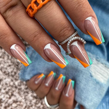 Load image into Gallery viewer, White, Teal, Orange Abstract Line Design Press On Nails
