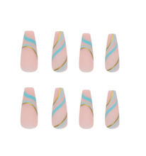 Load image into Gallery viewer, Tsunami | Nude Gold &amp; Teal Swirl Nails
