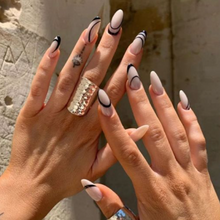 Load image into Gallery viewer, Vendetta | Nude Black Swirl Nails
